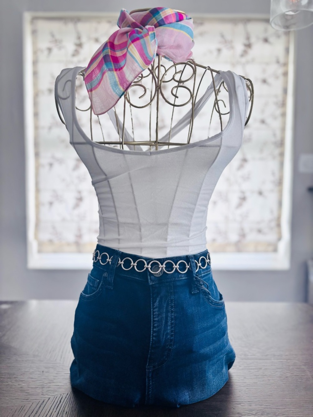 Silver Circle Link Chain Belt • Y2K Minimalist Waist/Hip • 40”